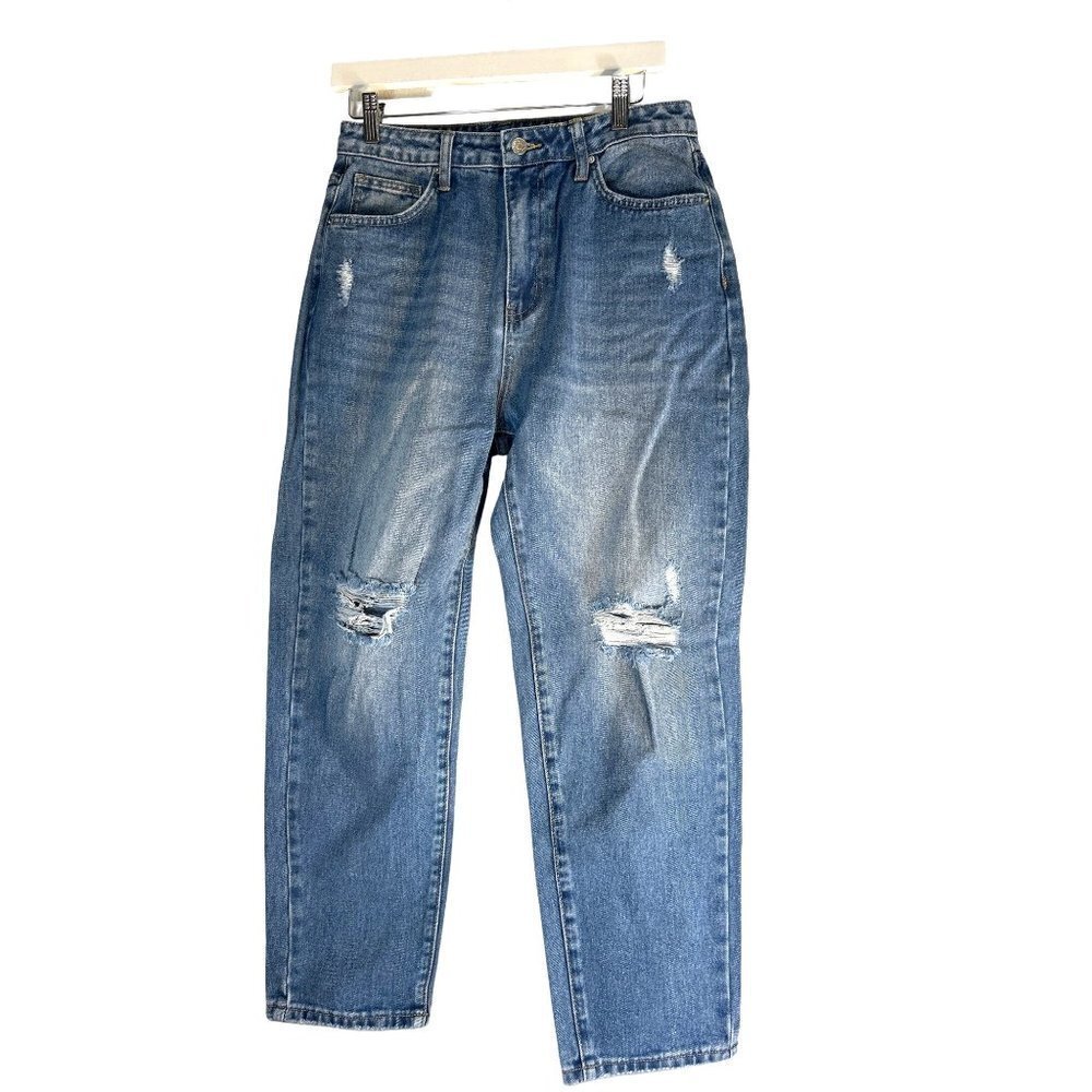 Shein Womens Distressed Jeans Med Wash Boot Cut Boyfriend Jeans  Size 30